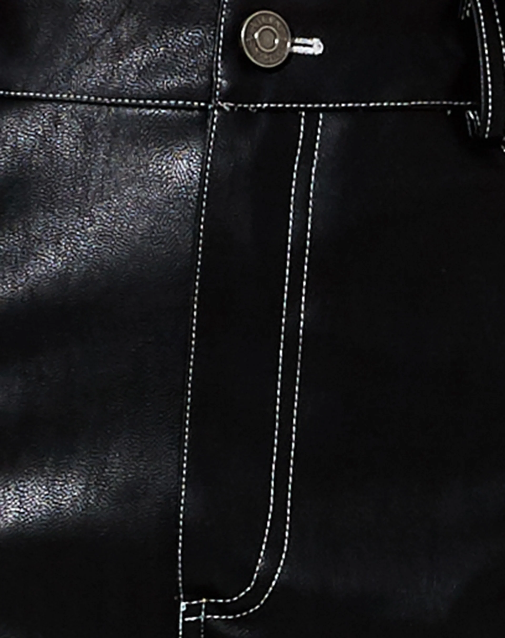 Broomy Mini Skirt in PU Black with White Stitch - Image 5