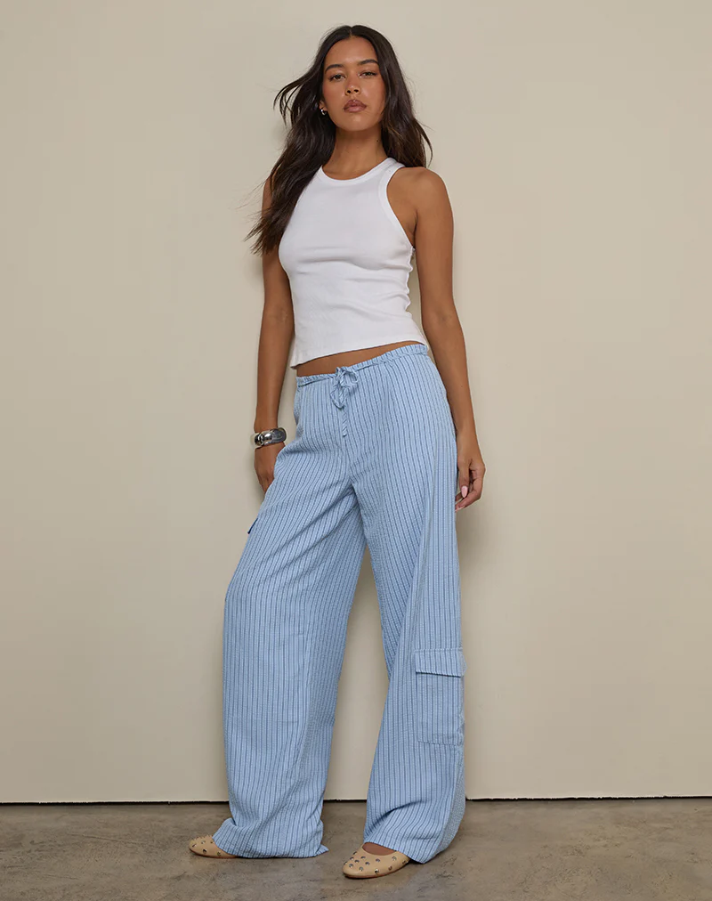 Bruna Cargo Trouser in Blue Stripe - Image 2