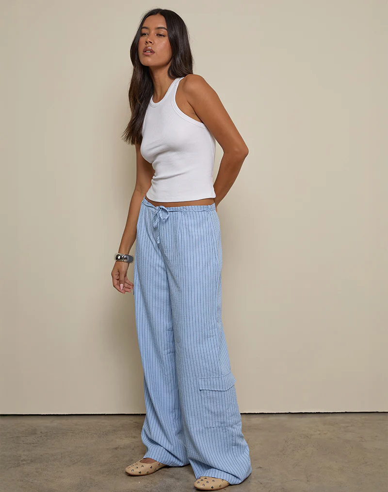 Bruna Cargo Trouser in Blue Stripe - Image 3
