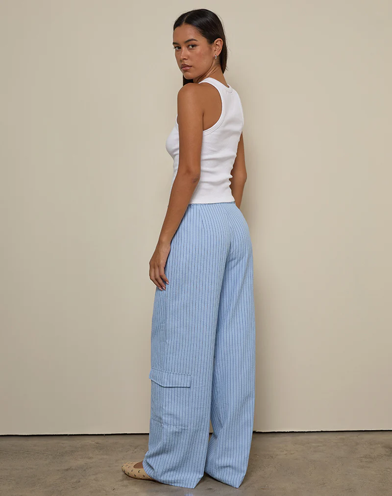 Bruna Cargo Trouser in Blue Stripe - Image 4