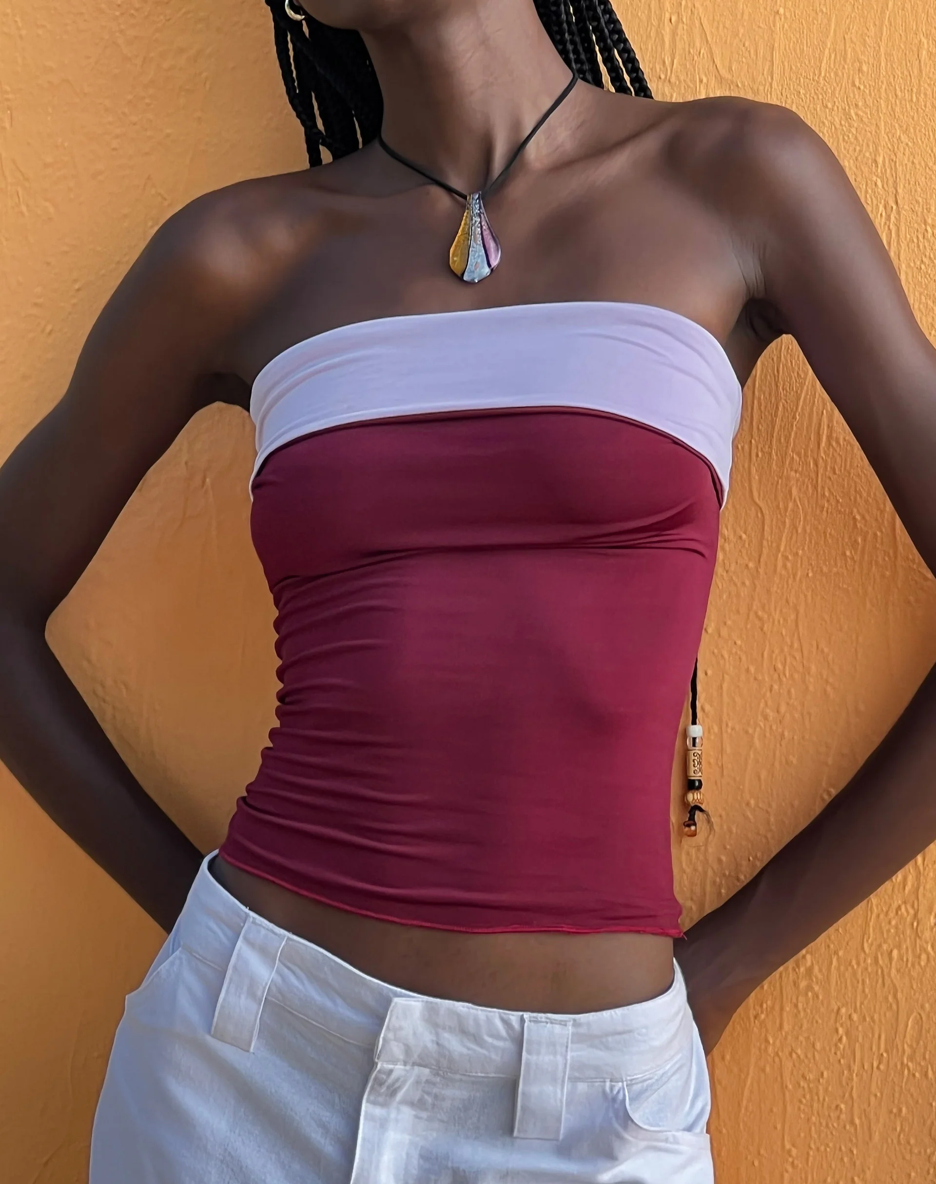 Brylee Bandeau Crop Top in Wine Lilac - Image 2