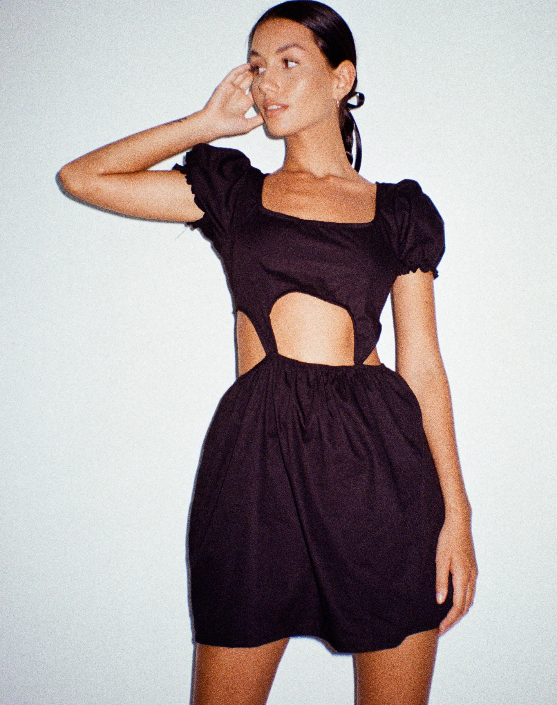 Brynlie Mini Dress in Poplin Black - Image 3
