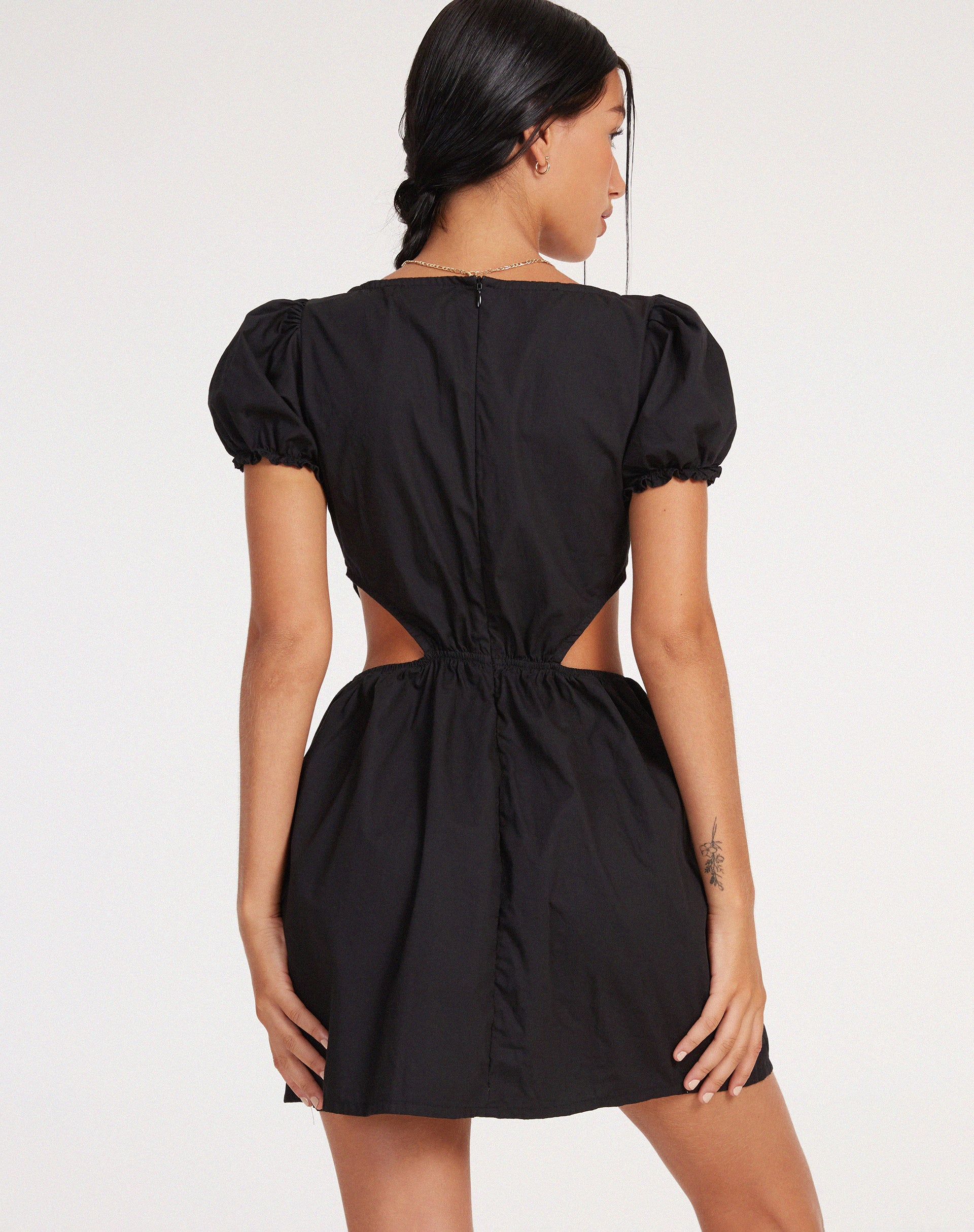 Brynlie Mini Dress in Poplin Black - Image 4