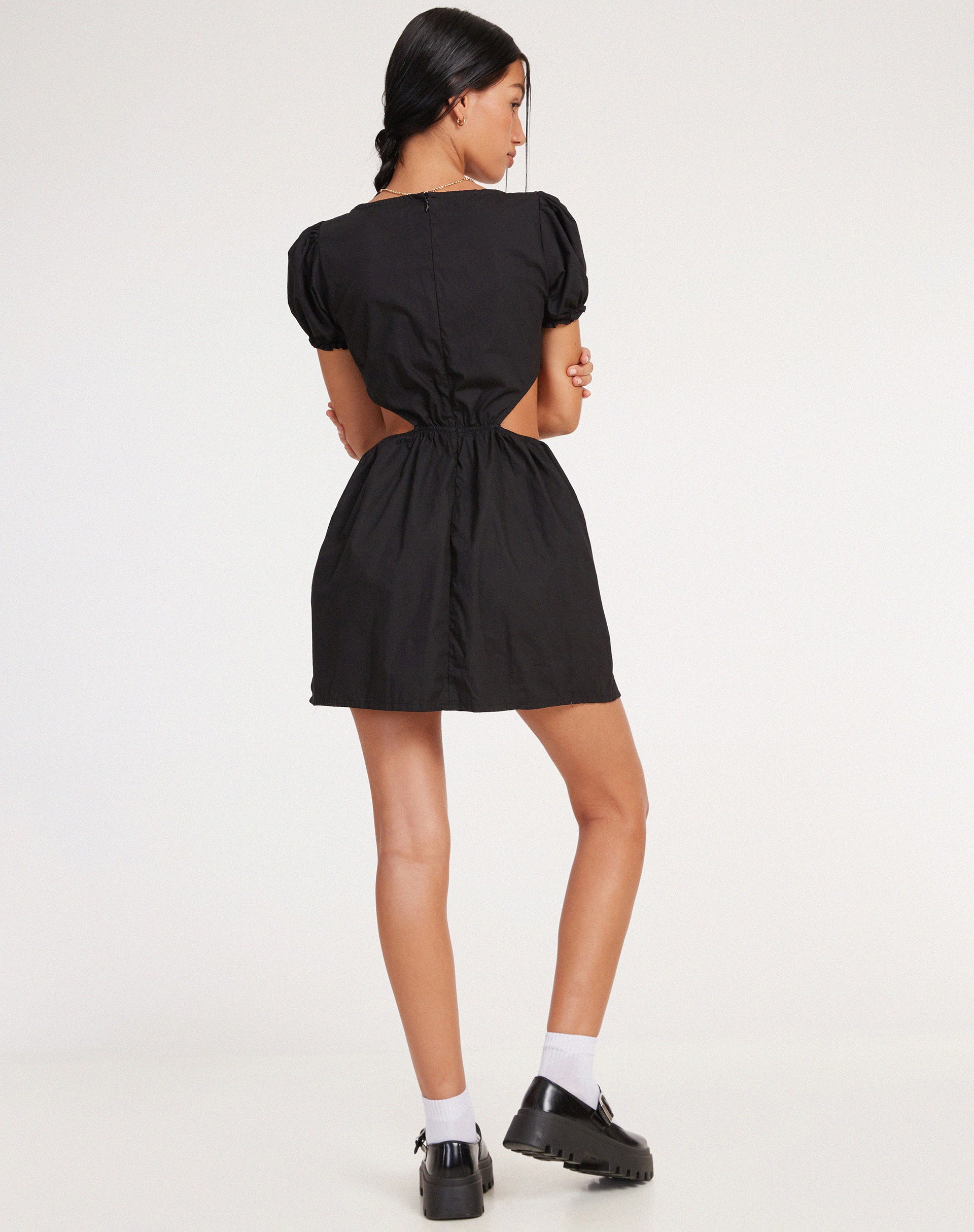 Brynlie Mini Dress in Poplin Black - Image 5