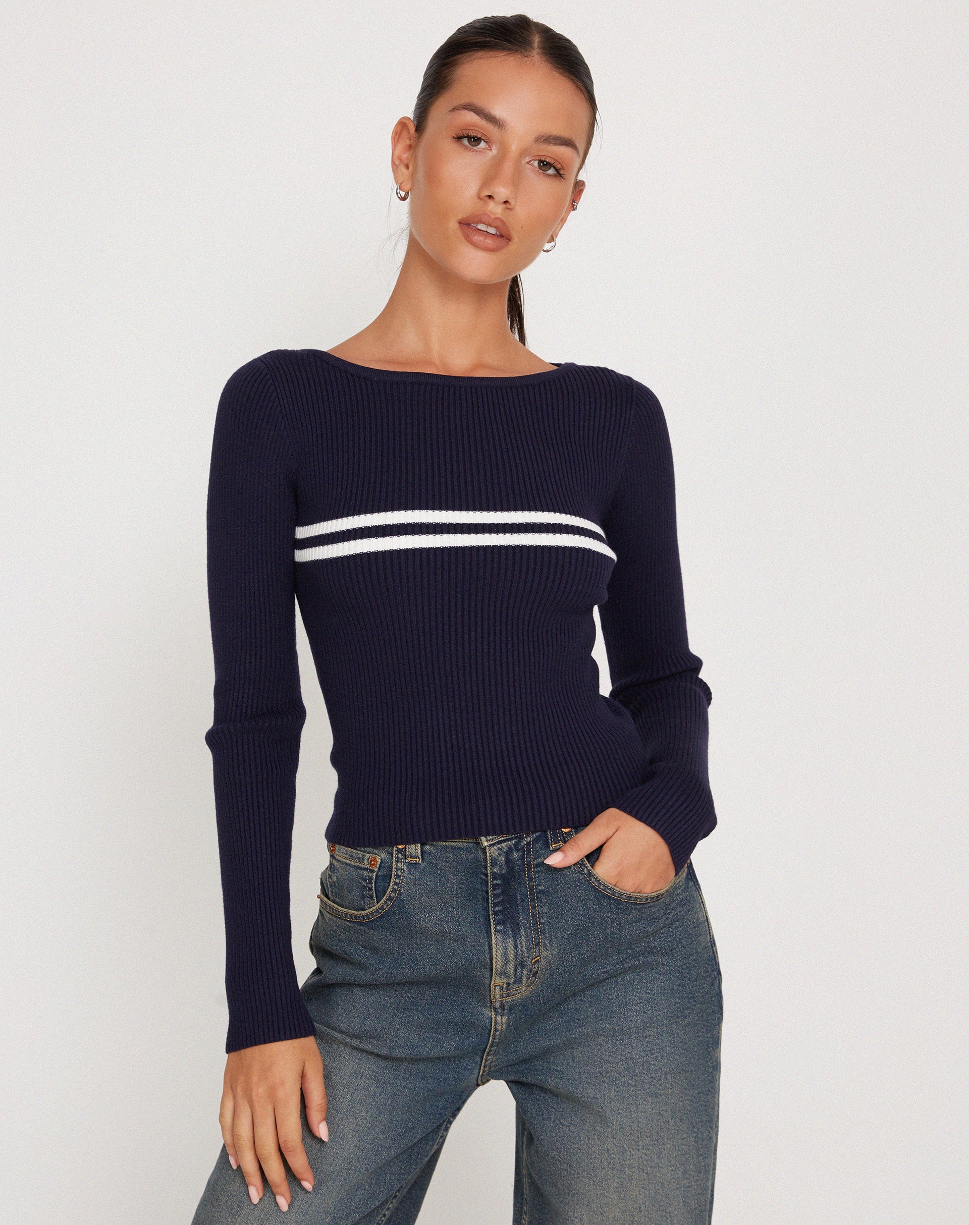 Buana Long Sleeve Top in Dark Navy - Image 2