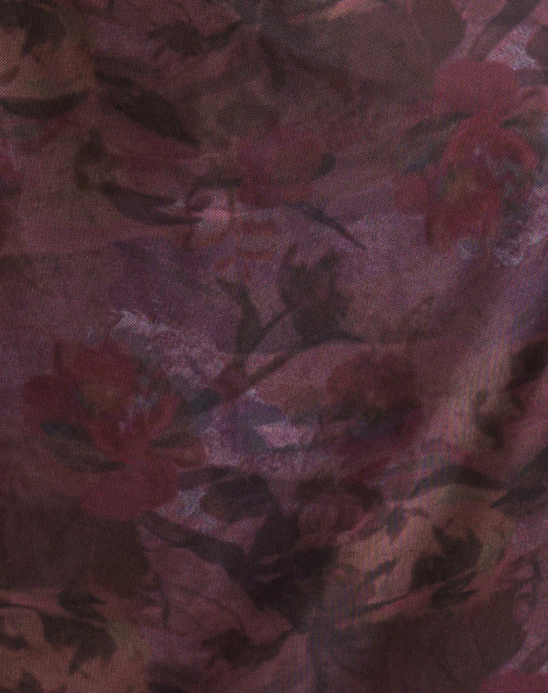 Bublik Mini Dress in Mesh Blurry Floral Burgundy - Image 6