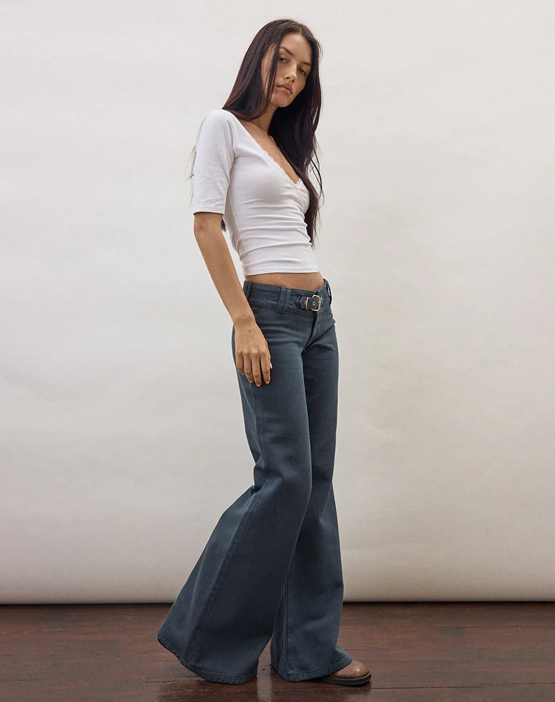 Buckle Flare Trouser in Air Force Blue - Image 3
