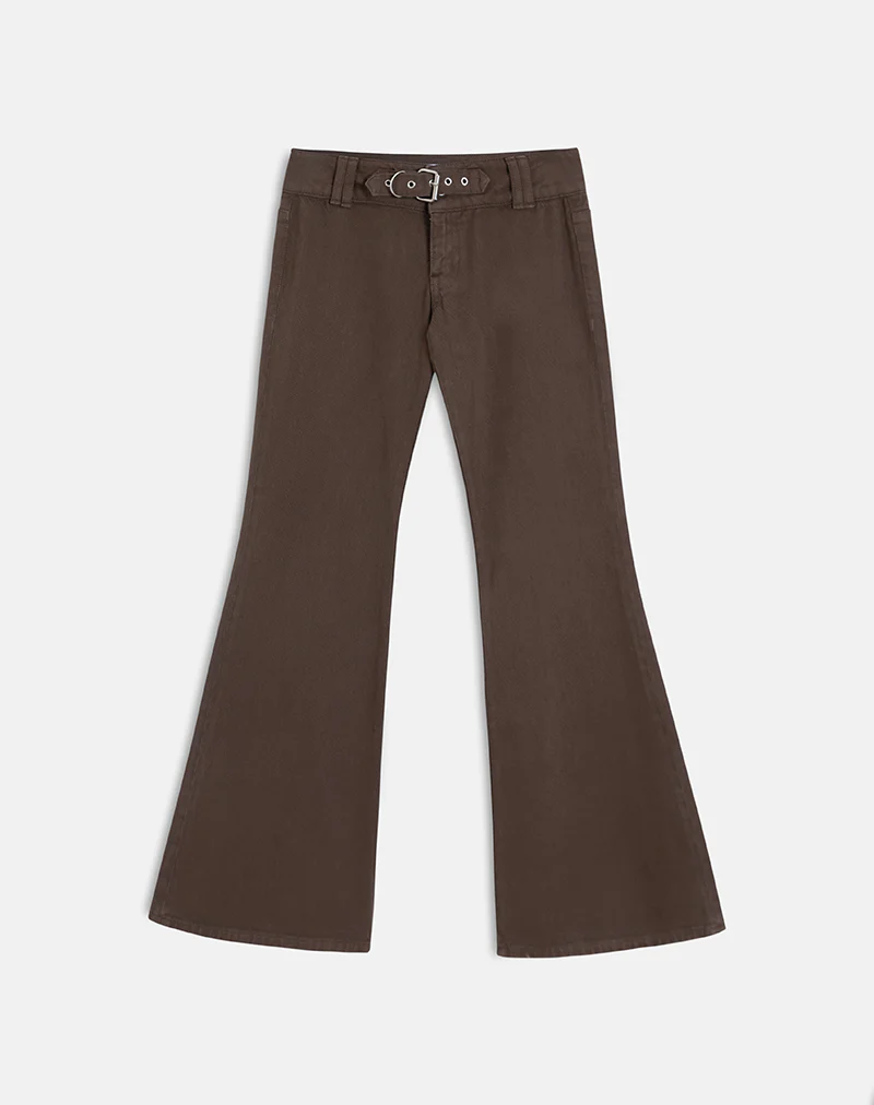 Buckle Flare Trouser in Dark Brown - Image 6