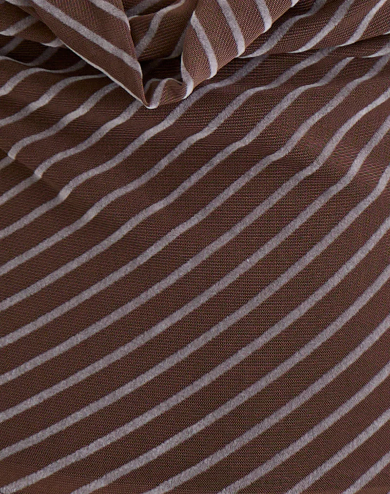 Bujou Cowl Top in Diagonal Stripe Flocked Brown and Cream - Image 6