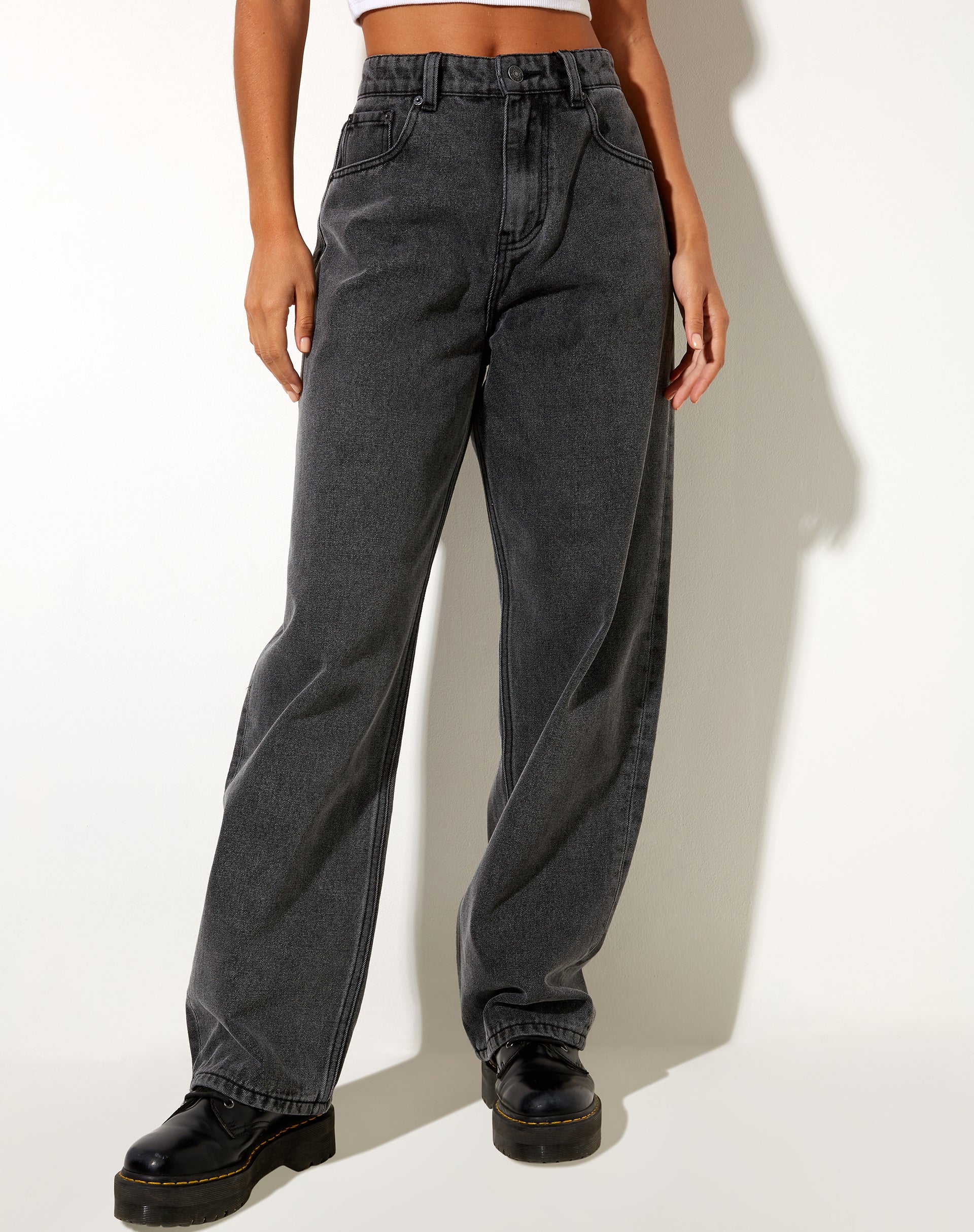 Bum Rips Parallel Jeans in Black Wash - Image 3