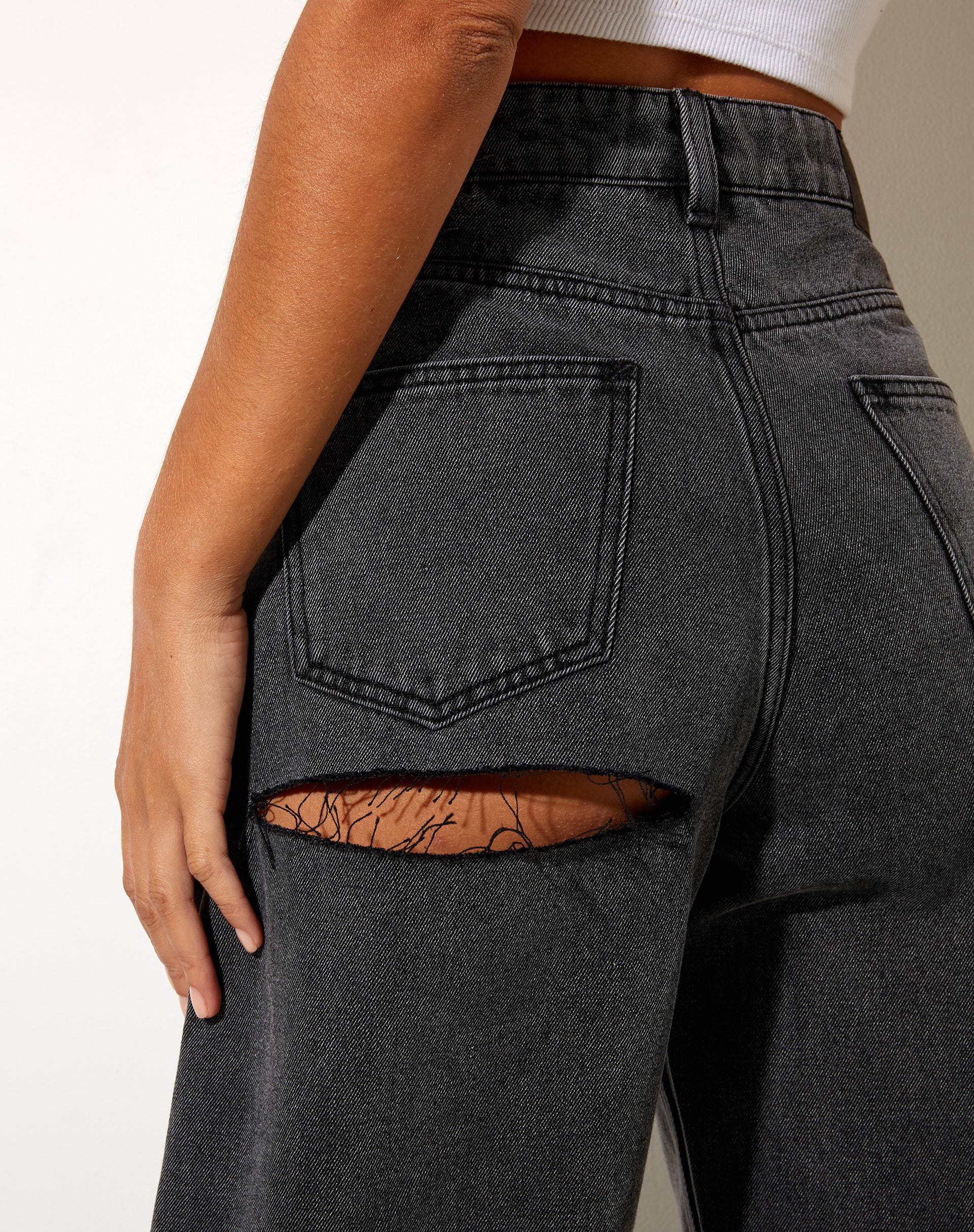 Bum Rips Parallel Jeans in Black Wash - Image 5