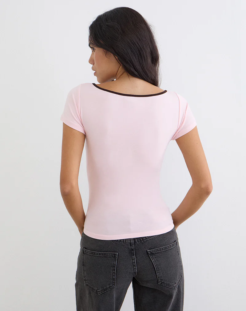 Bunga Flower Cut Out Top in Light Pink with Bitter Chocolate Binding - Image 6