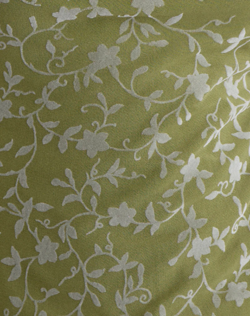 Burkie Halterneck Top in Pretty Petal Flock Olive - Image 5