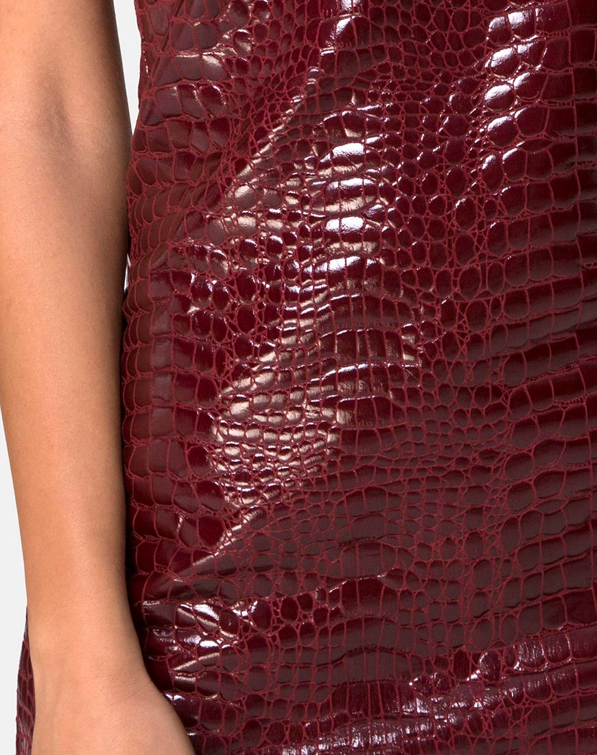 Burmay Dress in PU Croco Wine - Image 5