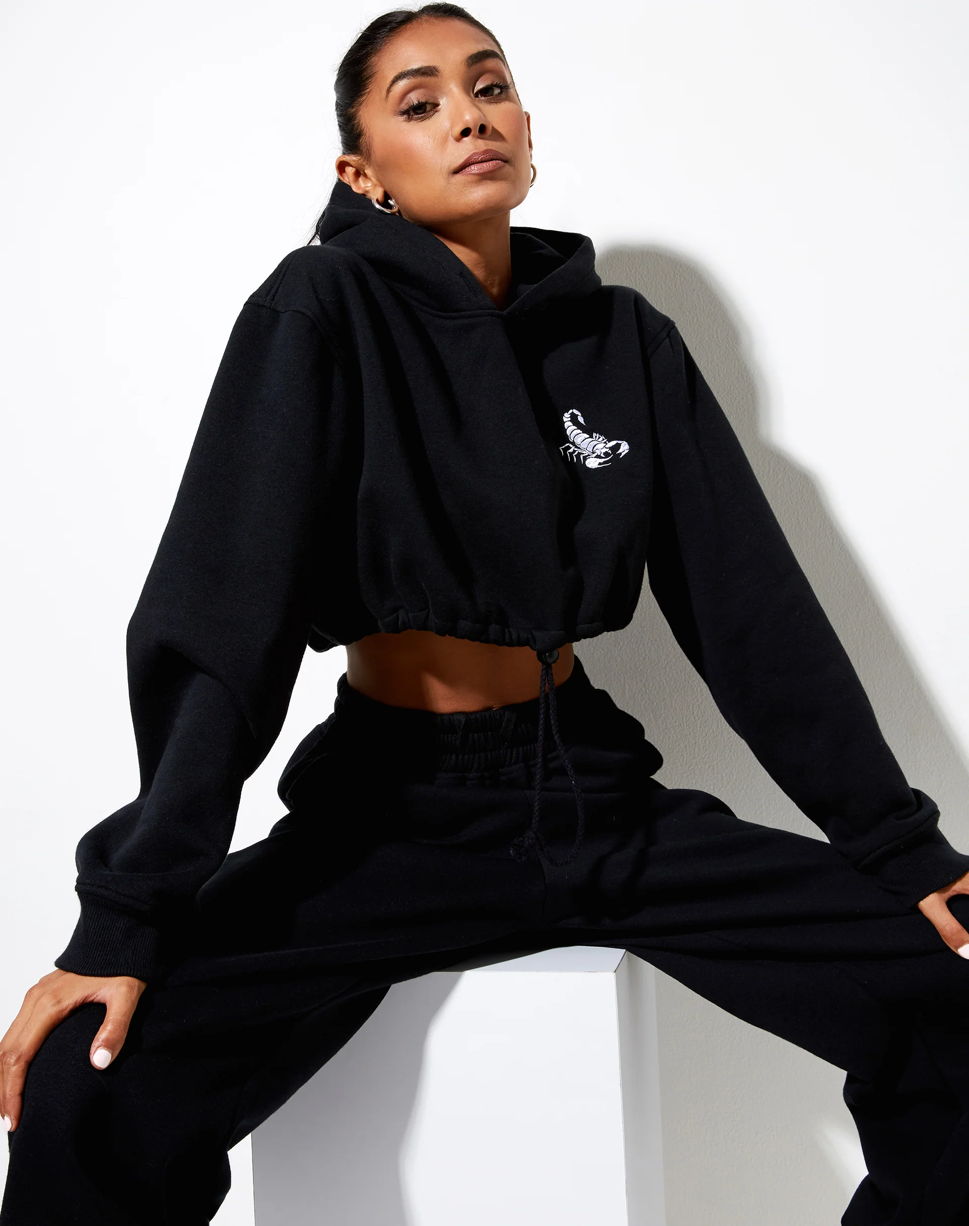 Caden Hoodie in Black with Scorpion White Embro - Image 2