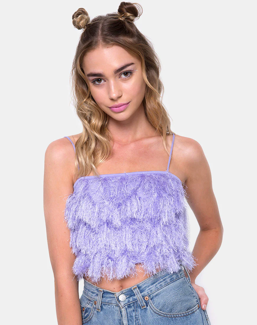 Cadence Crop Top in Faux Fur Lilac - Image 2