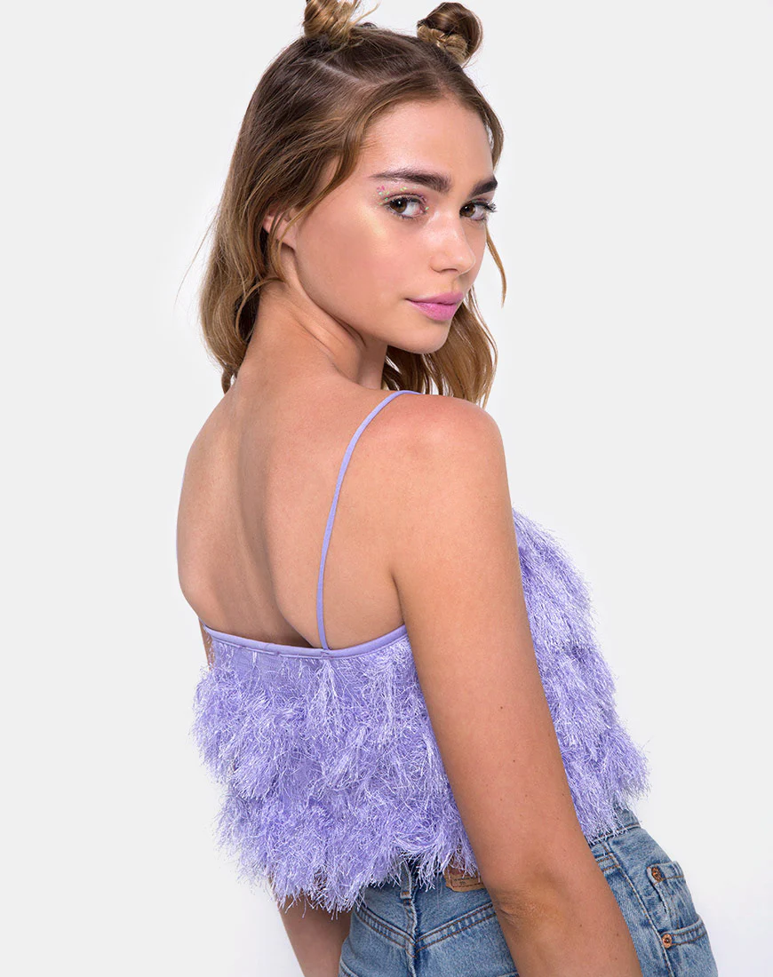 Cadence Crop Top in Faux Fur Lilac - Image 3