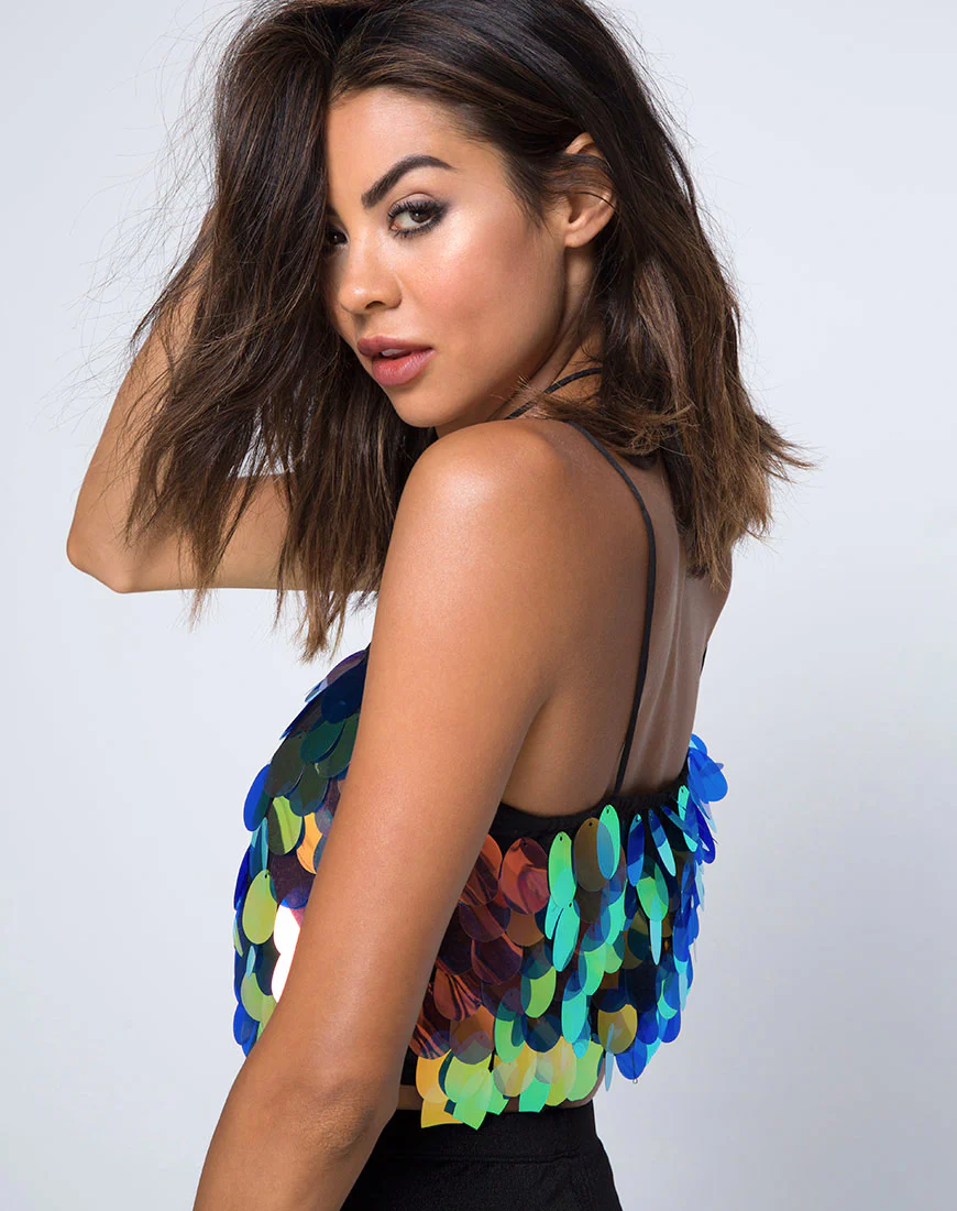 Cadence Crop Top in Tear Drop Sequin Pink Oil - Image 2