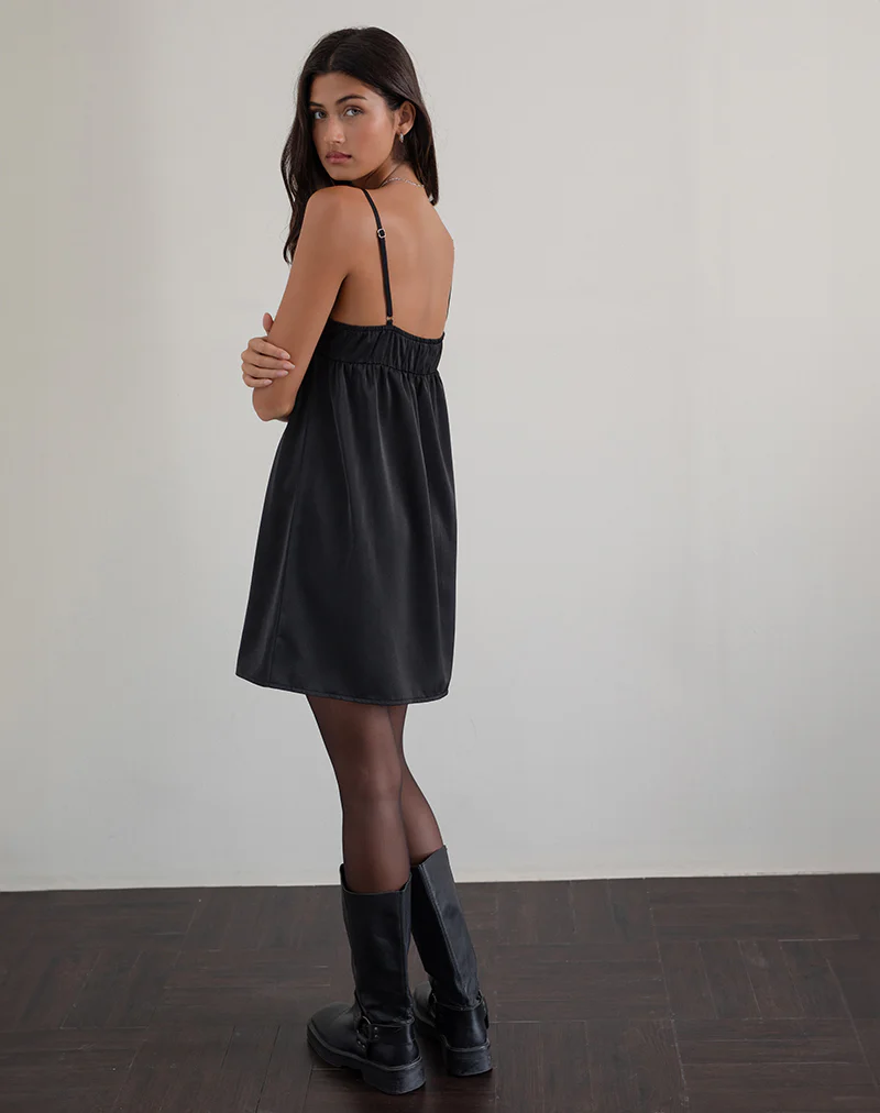 Cadenza Square Neck Slip Mini Dress in Black - Image 5