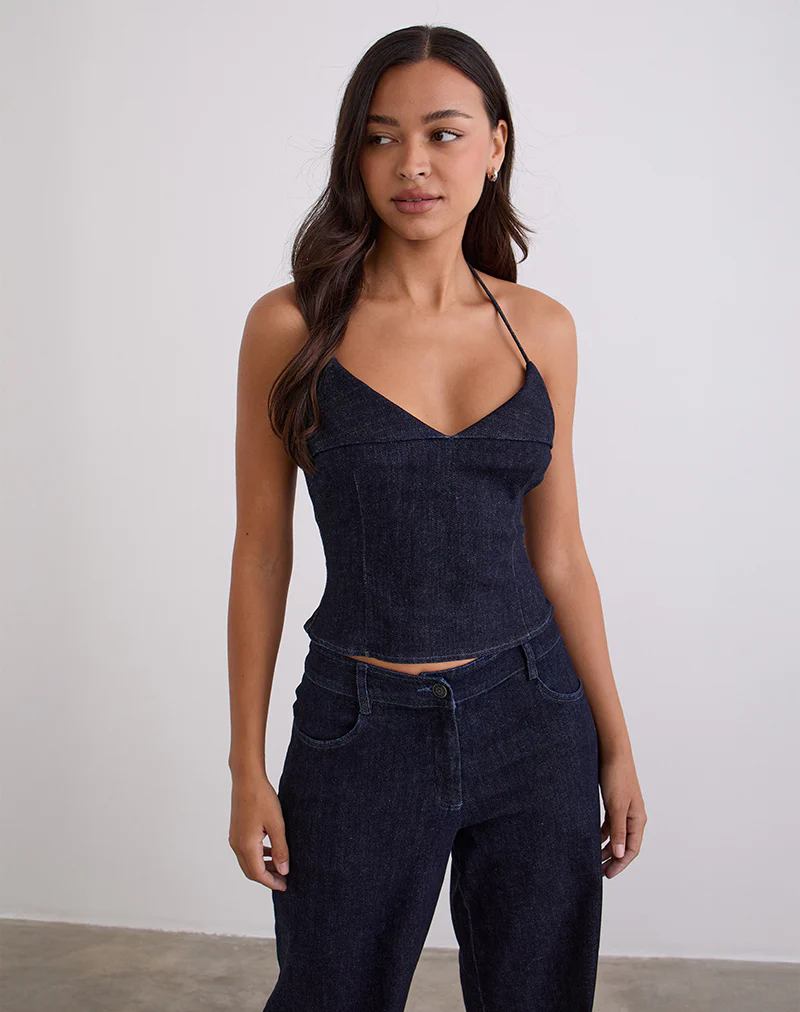 Caira Chambray Halter Top in Indigo - Image 3