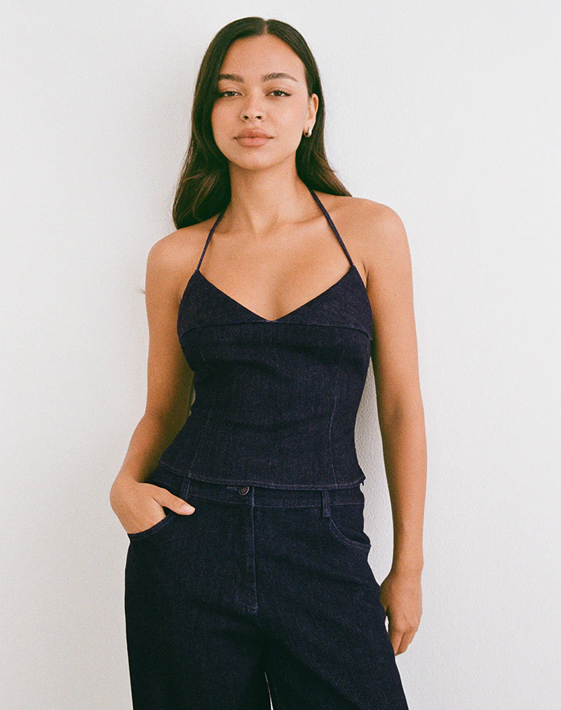 Caira Chambray Halter Top in Indigo - Image 6