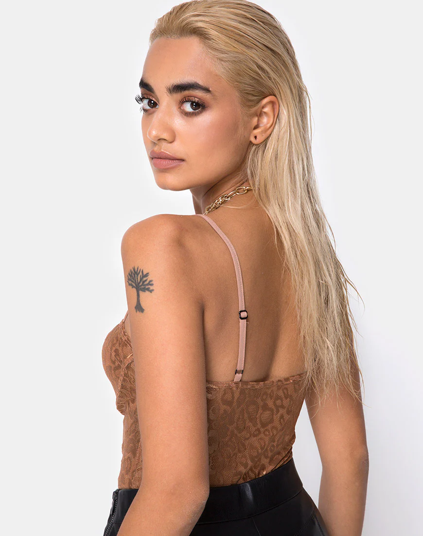 Calani Bodice in Leopard Sheen Net Caramel - Image 2
