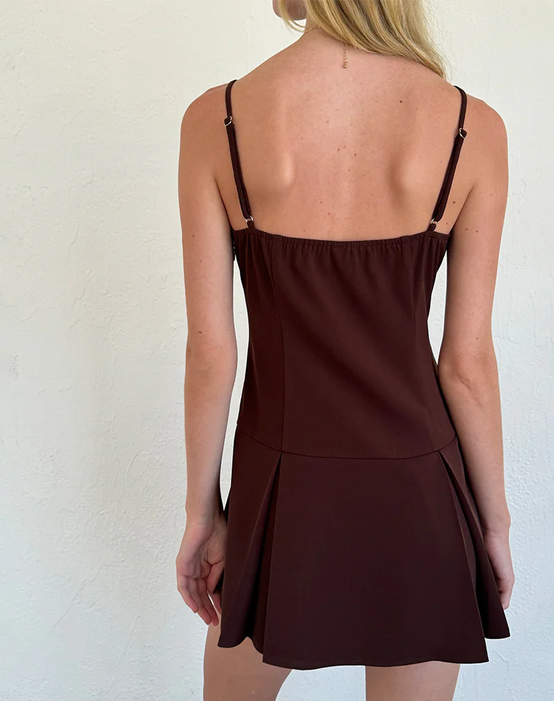 Calilia Cami Dress in Bitter Chocolate with Pink Bows - Image 3