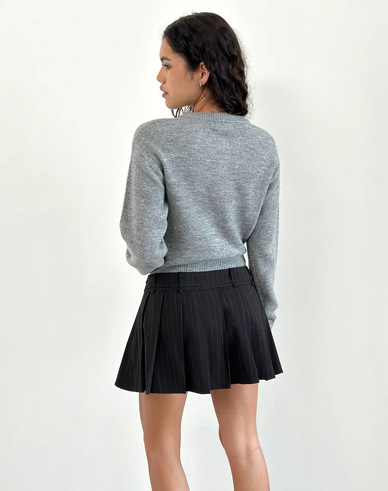 Calina Pleated Mini Skirt in Black Pinstripe - Image 3