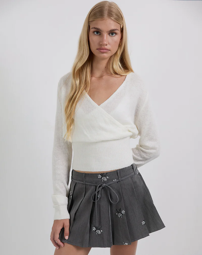 Calina Skirt in Floral Embroidery Tailoring Charcoal - Image 5