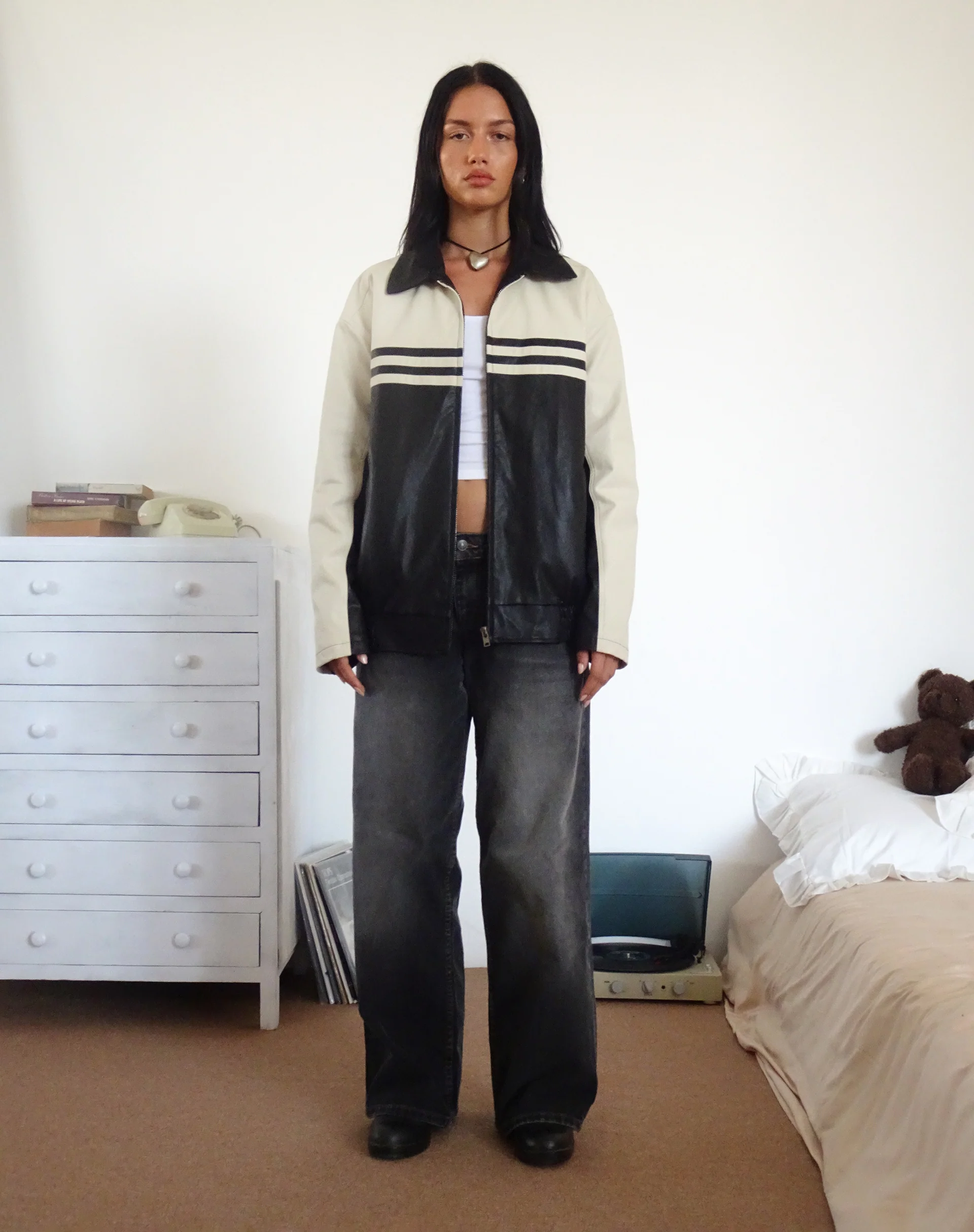 Calista Jacket in PU Black with Ivory - Image 6