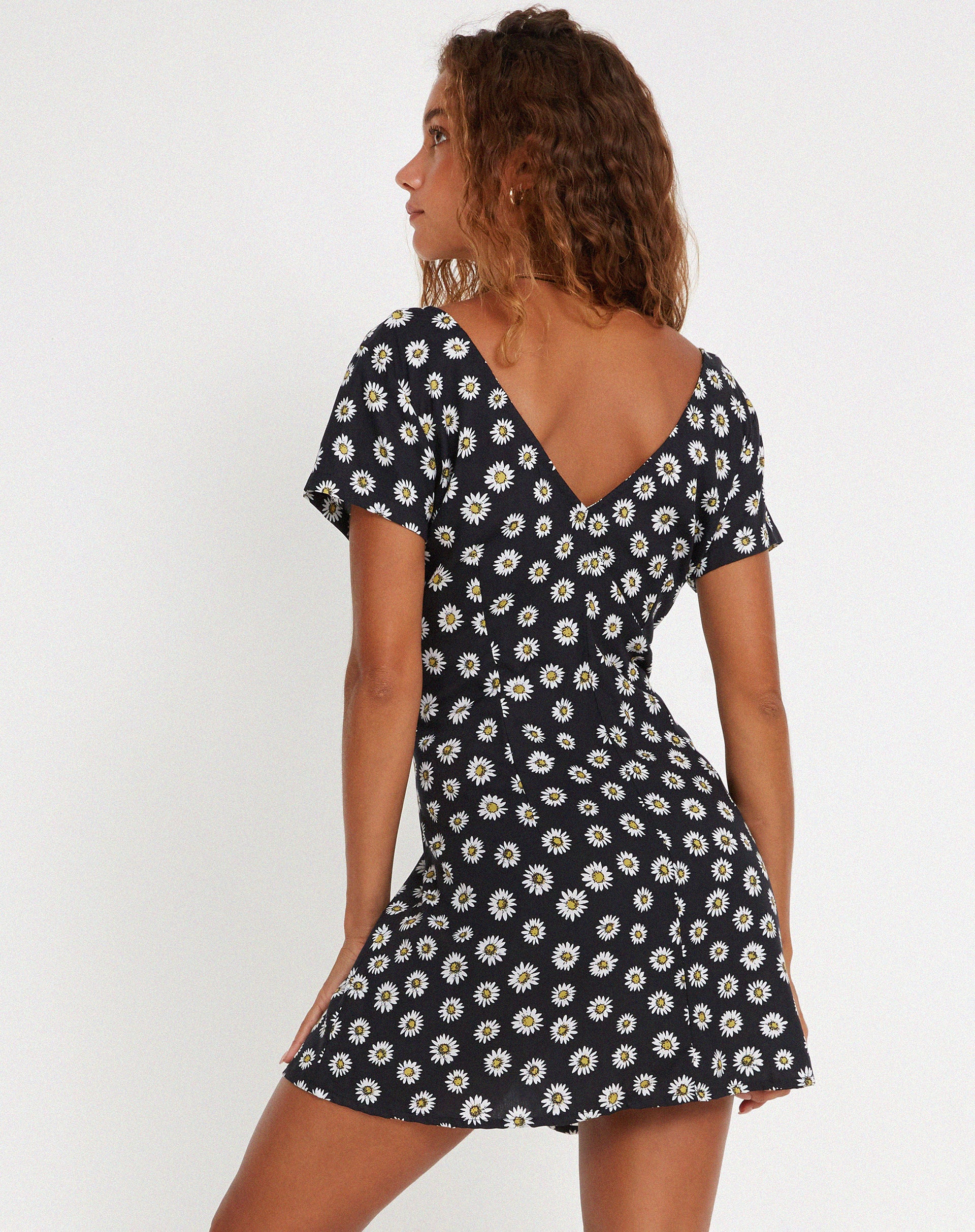 Calliope Mini Dress in Grunge Daisy Black - Image 2