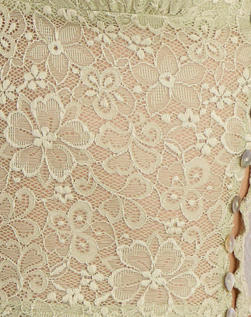 Calora Top in Stretch Lace Sage with Pearl Button - Image 6
