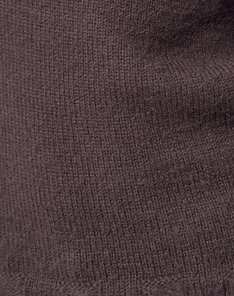 Calyce Off Shoulder Top in Fluffy Knit Dark Brown - Image 7