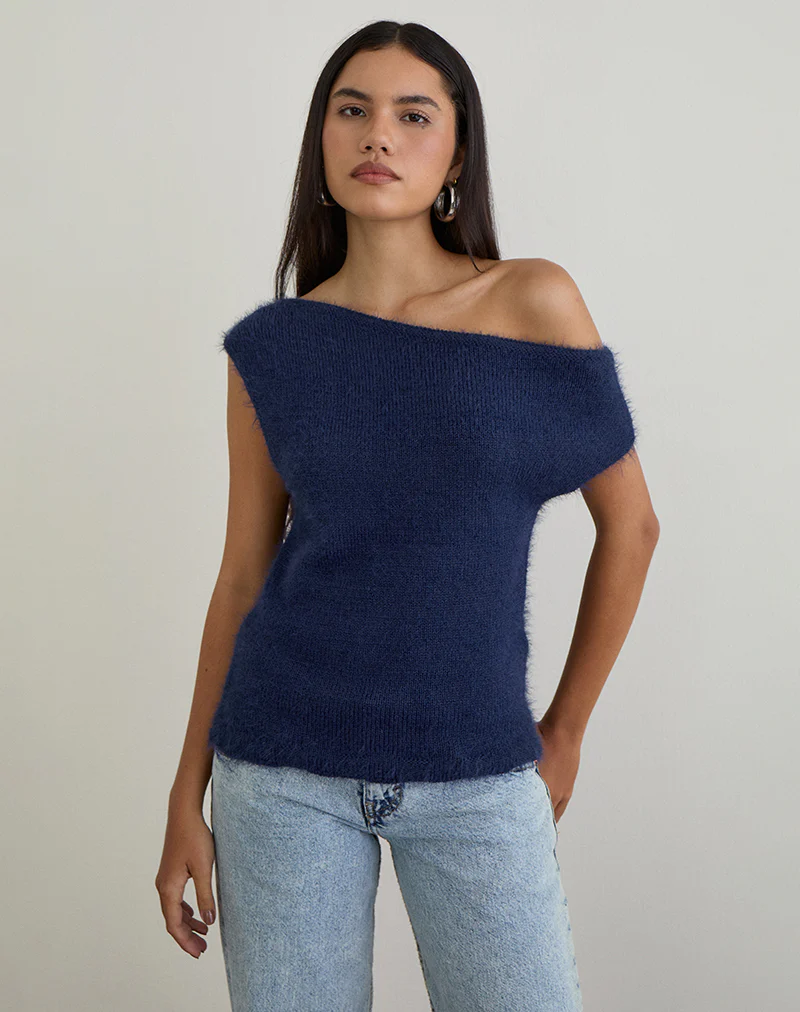 Calyce Top in Fluffy Knit Navy - Image 4