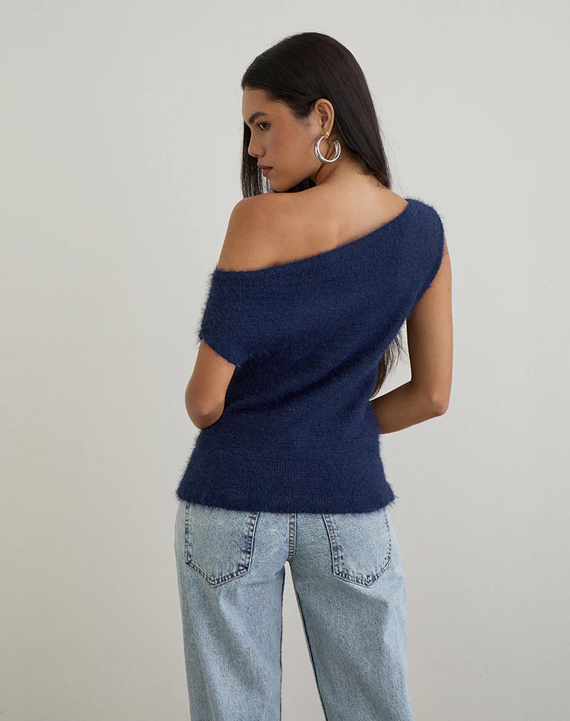 Calyce Top in Fluffy Knit Navy - Image 5
