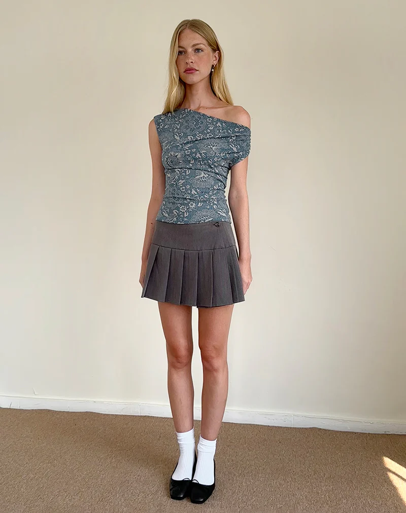 Calypso Top in Blue Ornate Print Lycra - Image 3