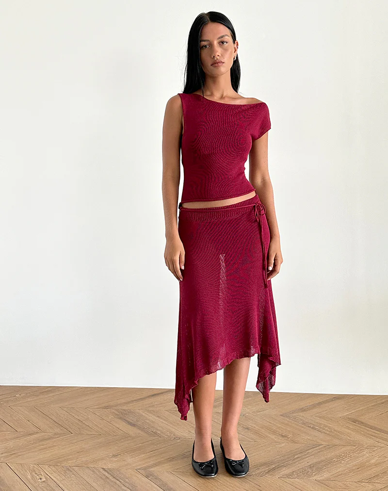 Calypso Top in Sheer Knit Red - Image 2