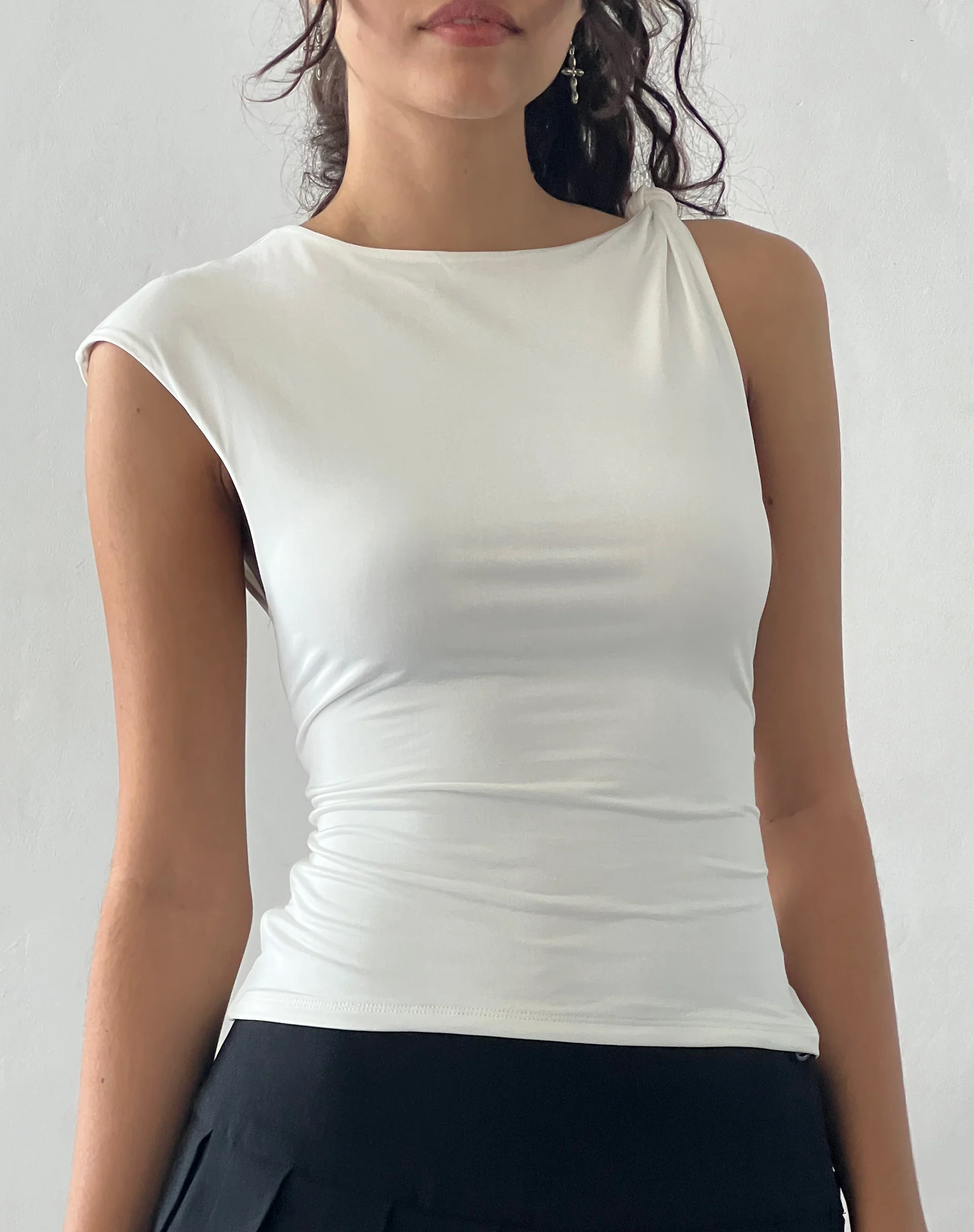Cambrie Asymmetric Sleeveless Top in Ivory - Image 2