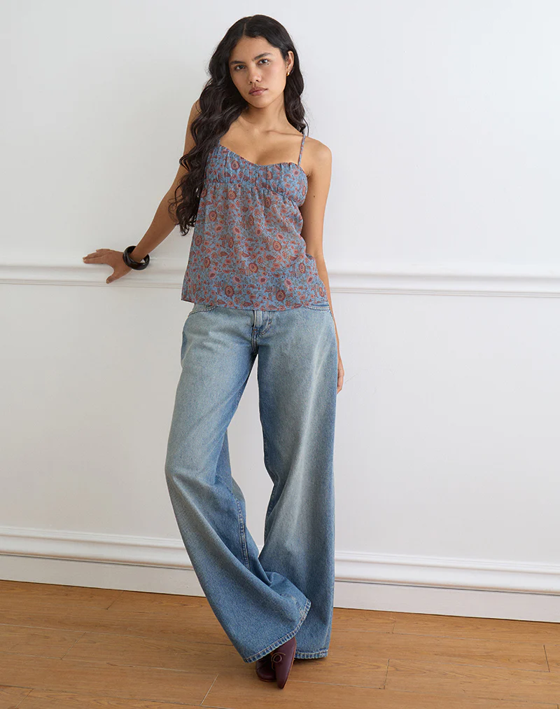 Camden Cami Top in Shadow Blossom Blue Chiffon - Image 2