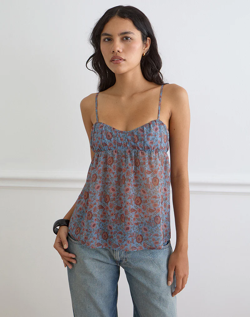 Camden Cami Top in Shadow Blossom Blue Chiffon - Image 3