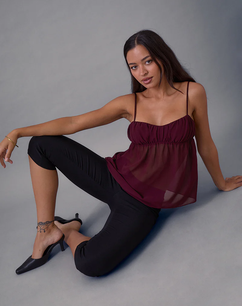 Camden Cami Top in Satin Chiffon Burgundy - Image 2
