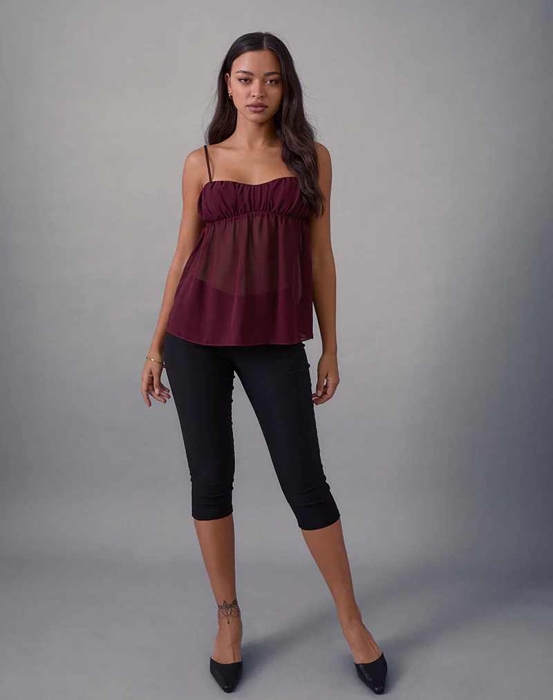 Camden Cami Top in Satin Chiffon Burgundy - Image 4