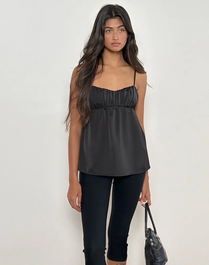 Camden Longline Cami Top in Satin Black - Image 2