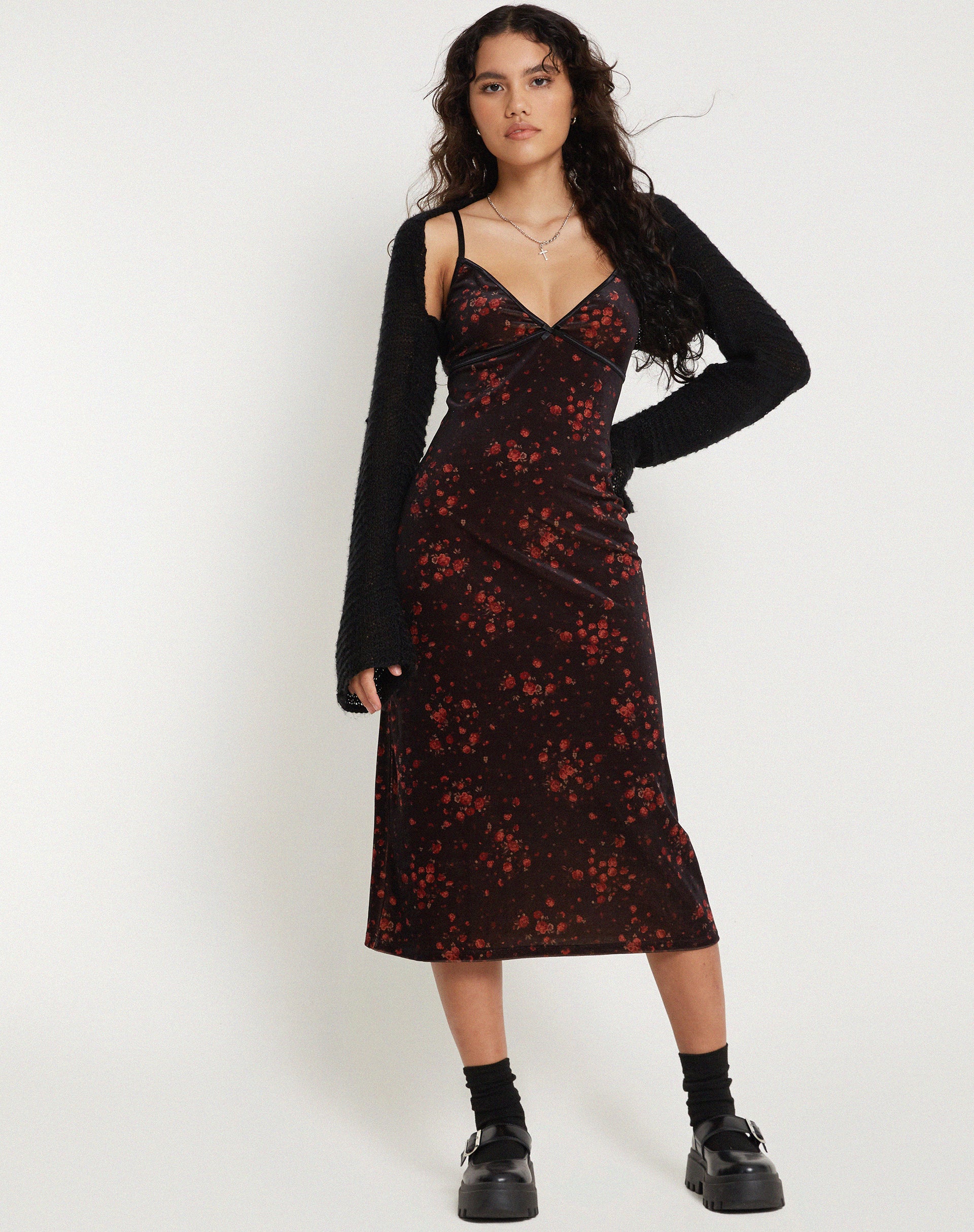 Camelia Maxi Dress in Rose Cluster Velvet - Image 2