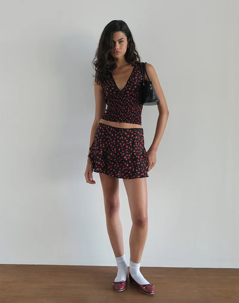 Camigi Mini Skirt in Strawberry Polka Black - Image 4