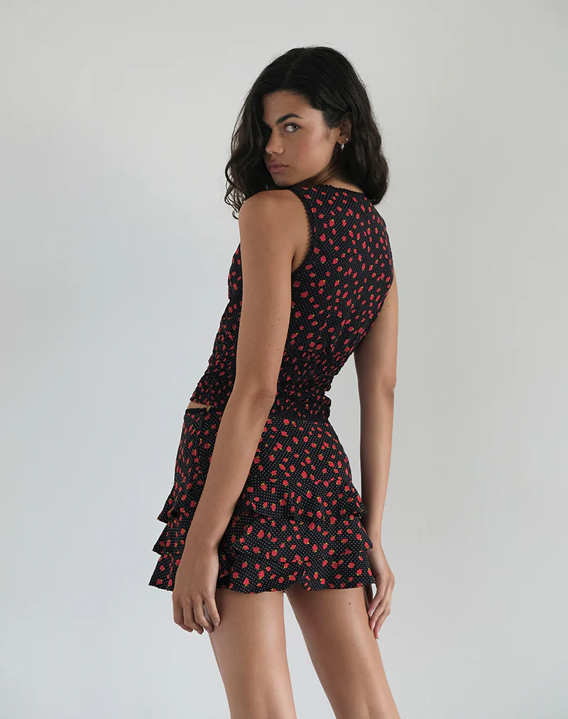 Camigi Mini Skirt in Strawberry Polka Black - Image 5