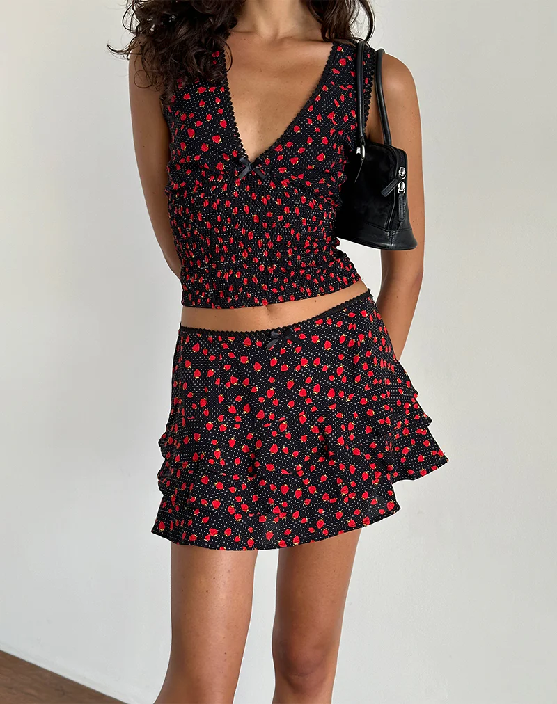 Camigi Mini Skirt in Strawberry Polka Black - Image 6