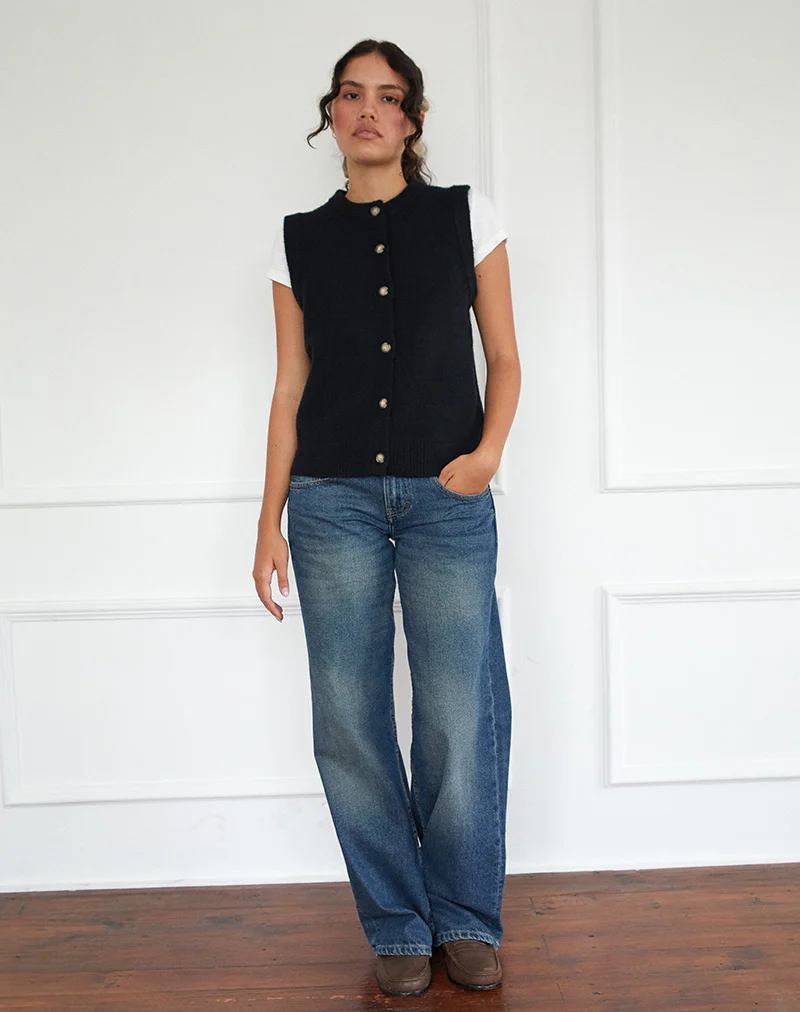 Camira Knitted Button Through Vest in Black - Image 4
