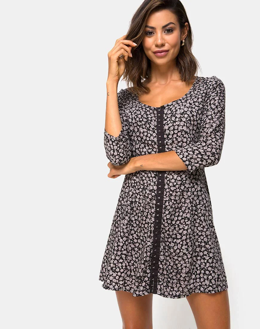 Camisa Swing Dress in Ditsy Rose Black - Image 2