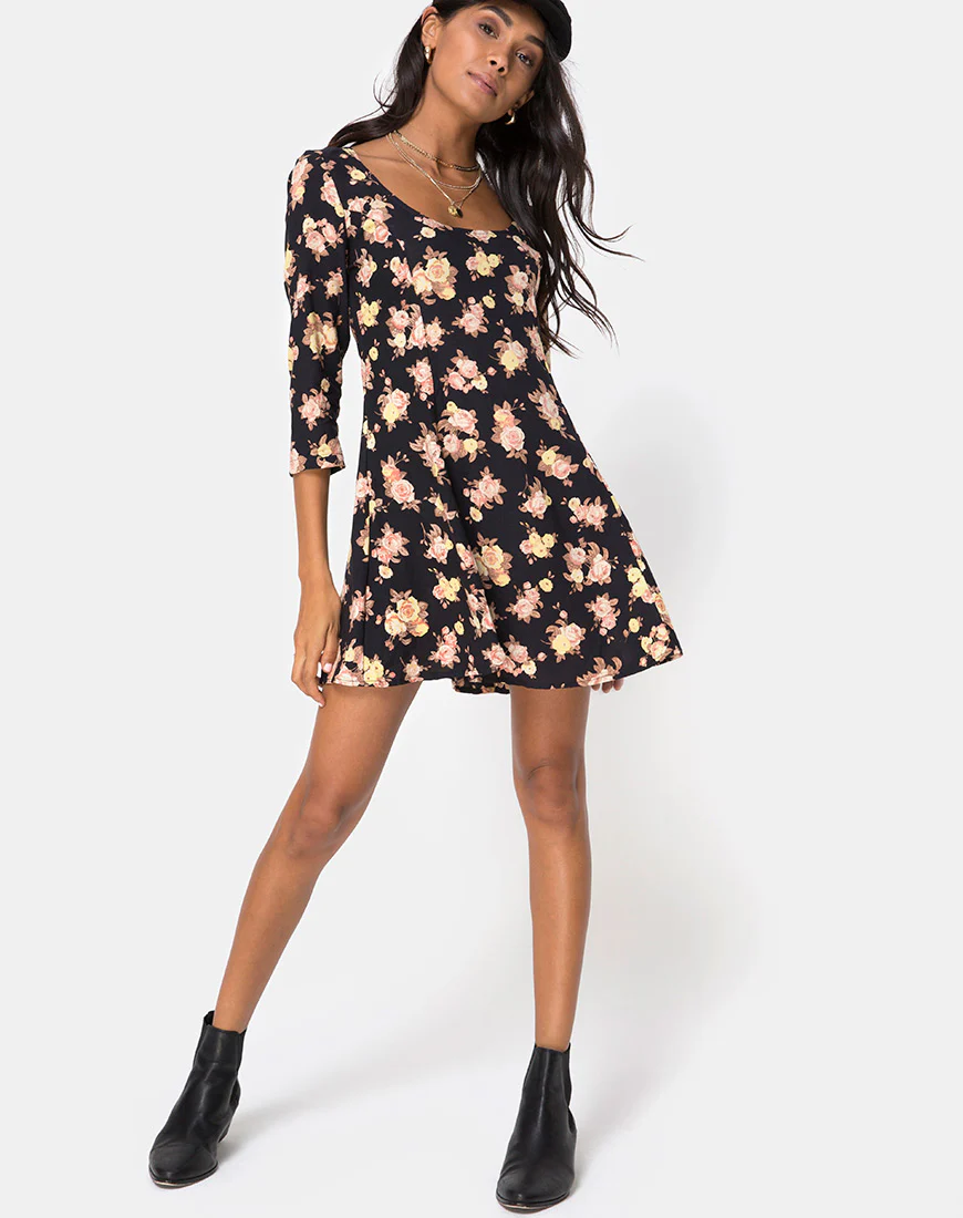 Camosa Swing Dress in Antique Rose Black - Image 3